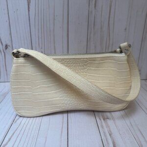 JW PEI Women’s FAUX LEATHER CROC Embossed SHOULDER Bag Cream Colored